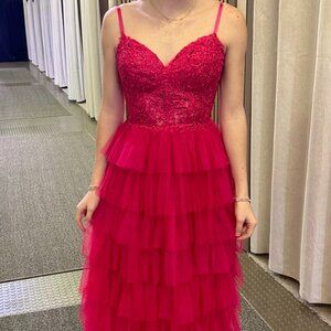 Pink Dave and Johnny Prom Dress with Ruffles